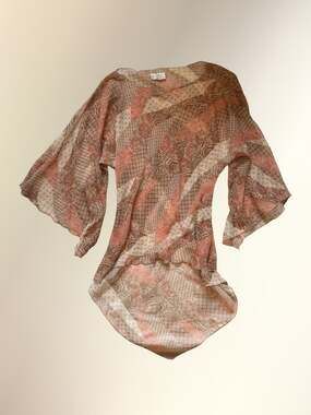 Y2K XOXO Brown Peach Paisley Sheer Handkerchief Tunic Top Women's